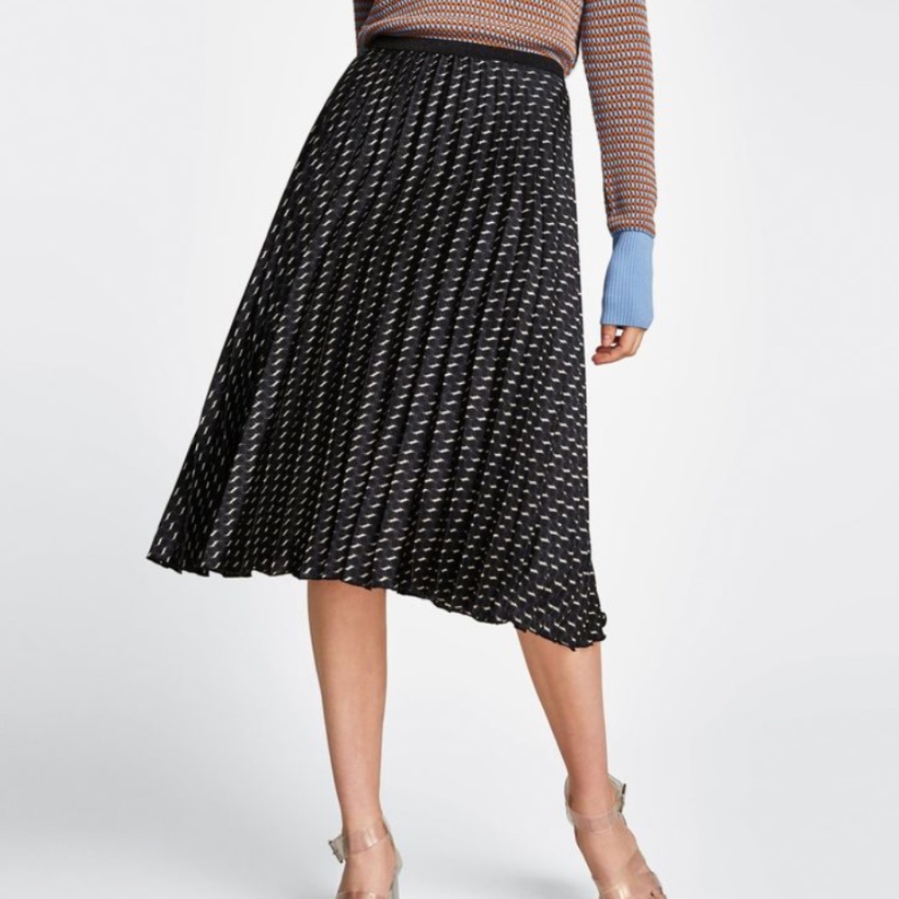 Zara Printed Pleated Midi Skirt